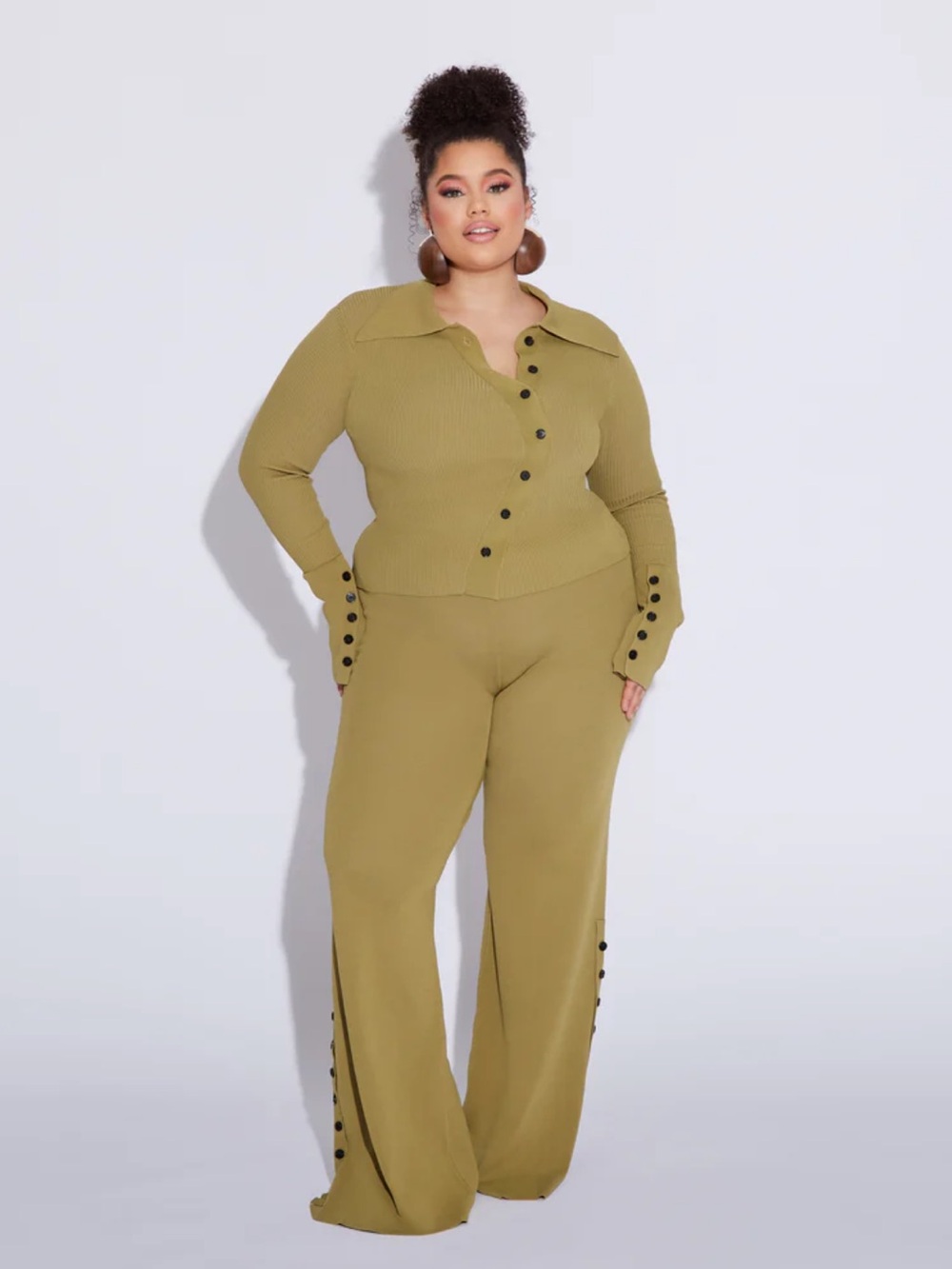 Fumi the Label Ronny Knit Pant Set in Olive Green